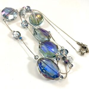 Stunning Unsigned Smoke AB Rainbow Crystal Glass Illusion Floating Necklace